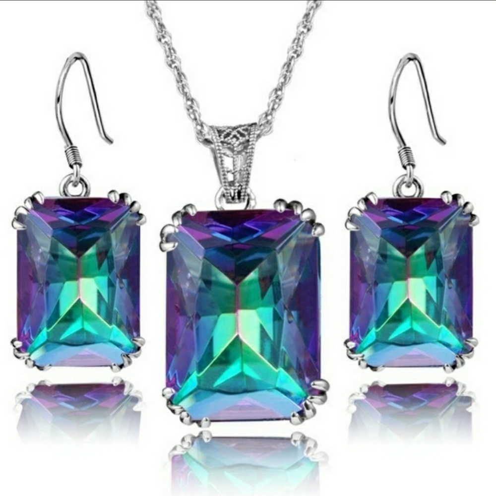 SOLD -Mystic Fire Rainbow Topaz Pendant & Earrings